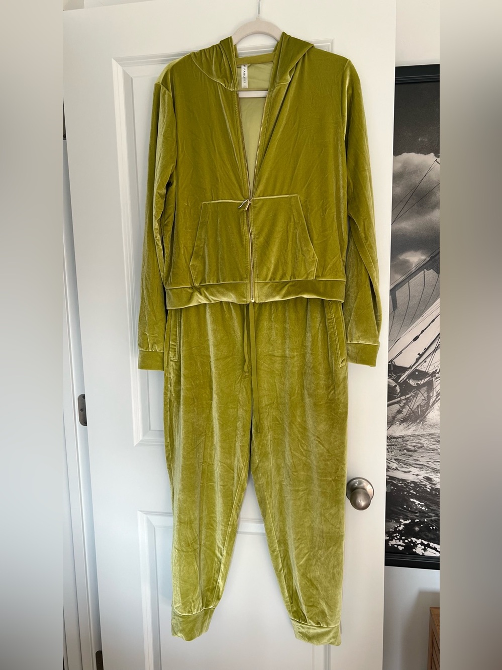 Fabletics Lime Green Velour Zip Hoodie & Joggers Set, size M